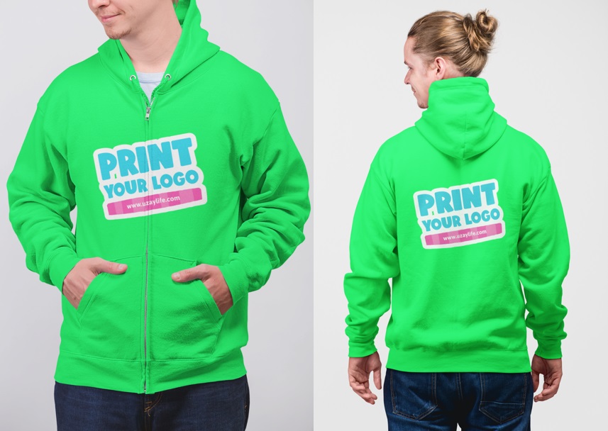 Fleece Hoodie mit Reißverschluss Für Herren - Grün