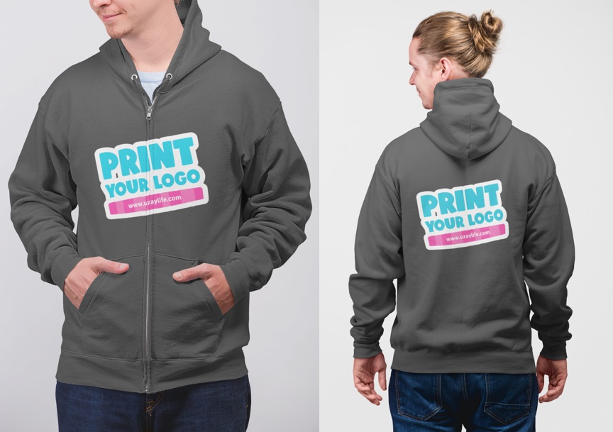 Fleece Hoodie mit Reißverschluss Für Herren - Grau