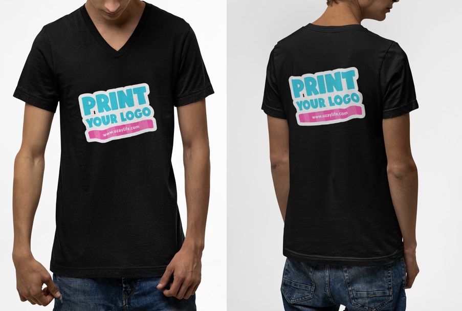 V Ausschnitt Kurzarm T-Shirt für Herren - Schwarz
