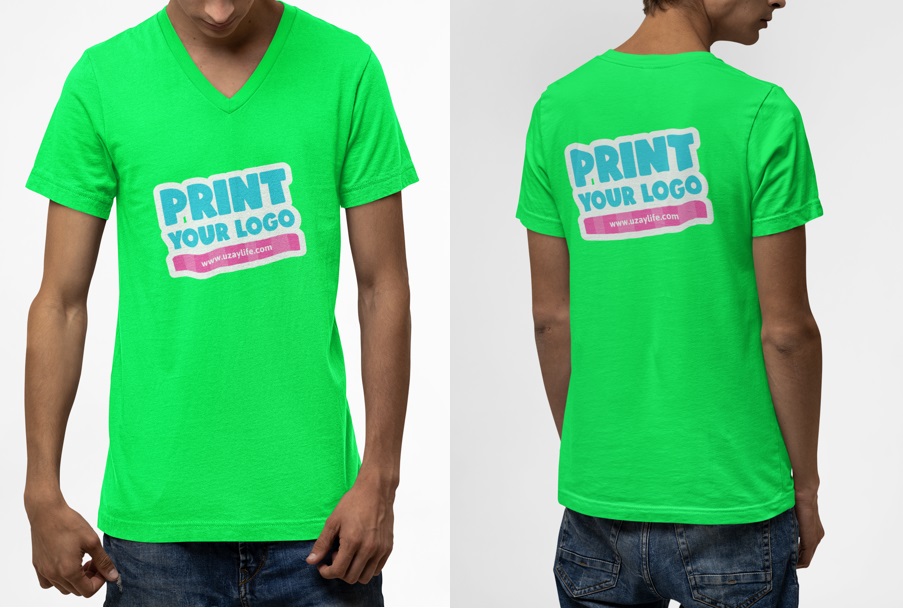 V Ausschnitt Kurzarm T-Shirt für Herren - Grün