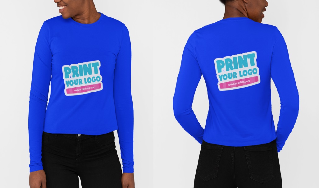 Langarm Rundhals T-Shirt für Damen - Blau