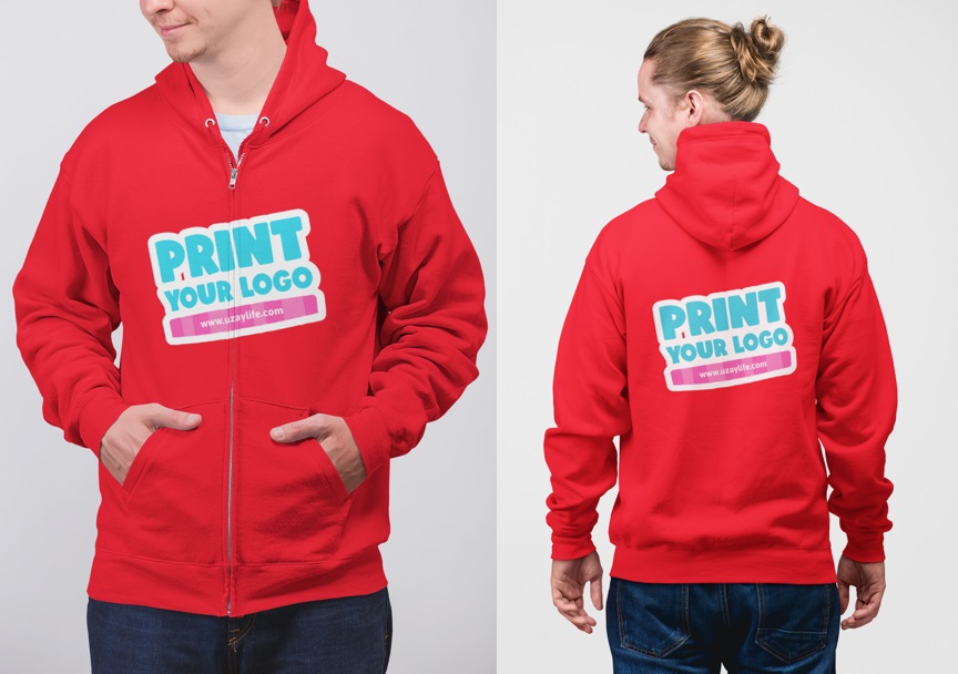 Fleece Hoodie mit Reißverschluss Für Herren - Rot