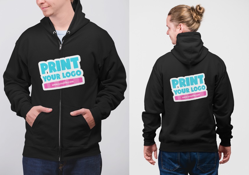 Fleece Hoodie mit Reißverschluss Für Herren - Schwarz