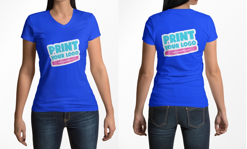 V Ausschnitt Kurzarm T-Shirt für Damen - Blau