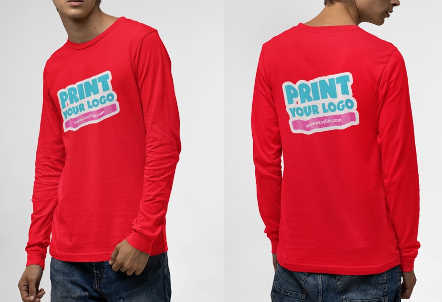 T-Shirt mit Rundhalsausschnitt und langen Ärmeln Für Herren - Rot