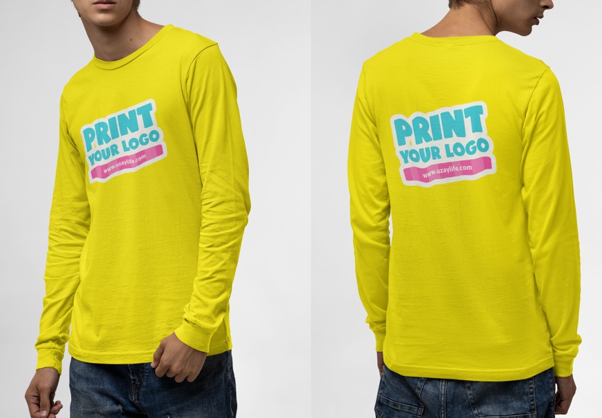 T-Shirt mit Rundhalsausschnitt und langen Ärmeln Für Herren - Gelb