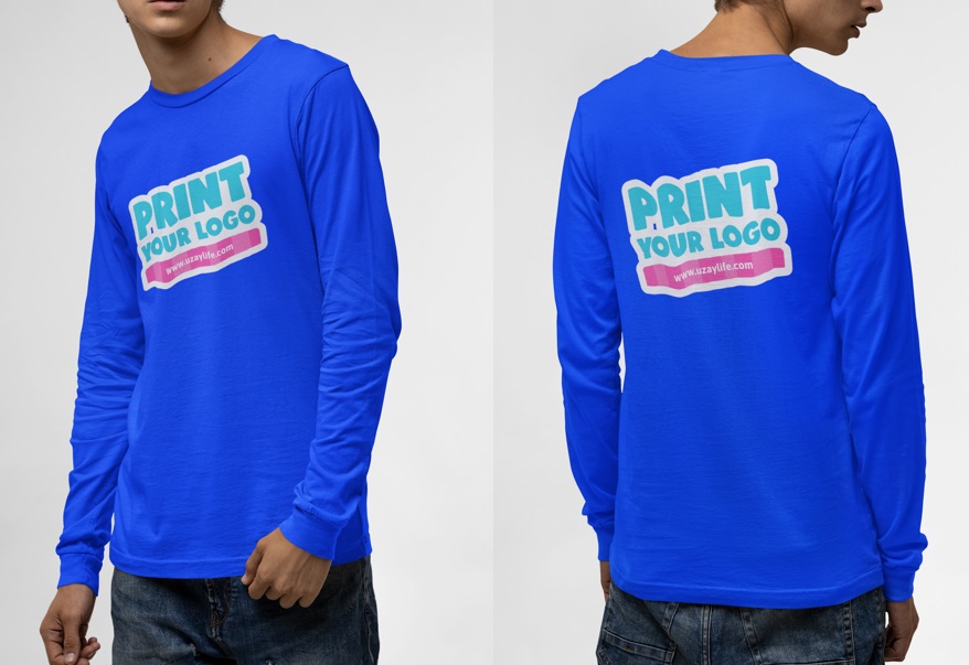 T-Shirt mit Rundhalsausschnitt und langen Ärmeln Für Herren - Blau