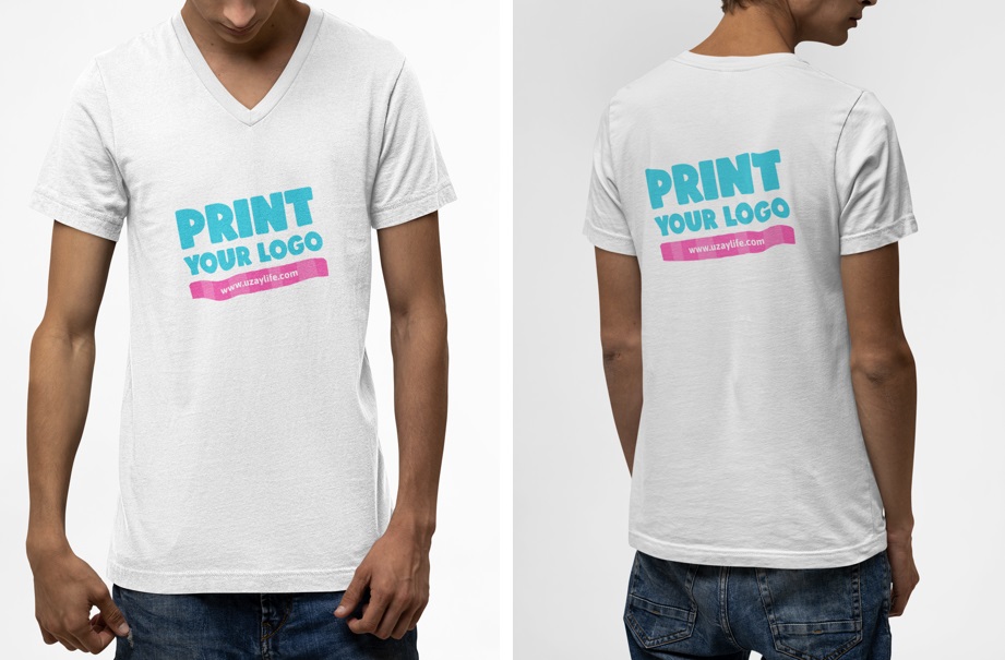 V Ausschnitt Kurzarm T-Shirt für Herren - Weiß