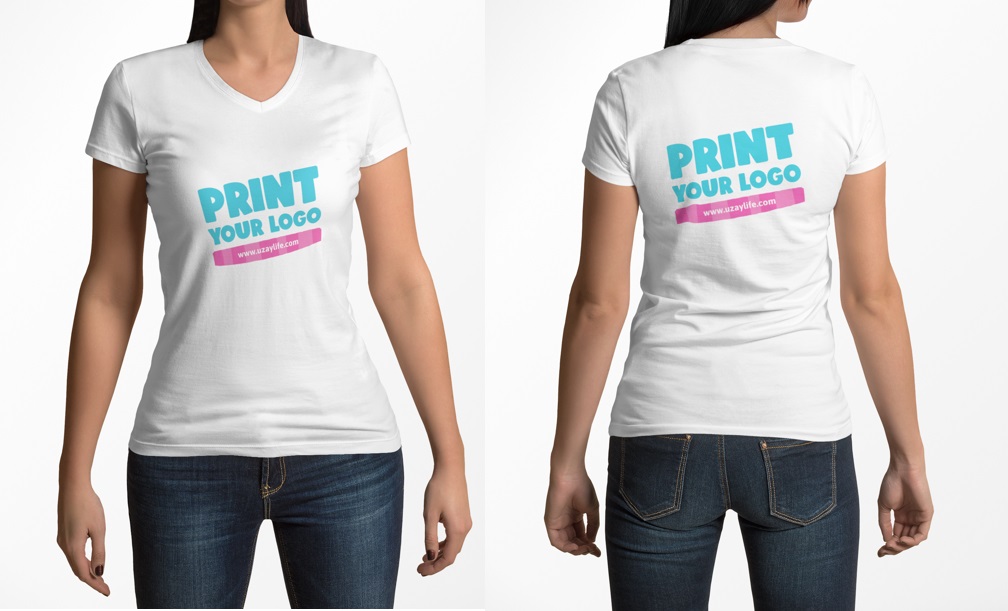 V Ausschnitt Kurzarm T-Shirt für Damen - Weiß