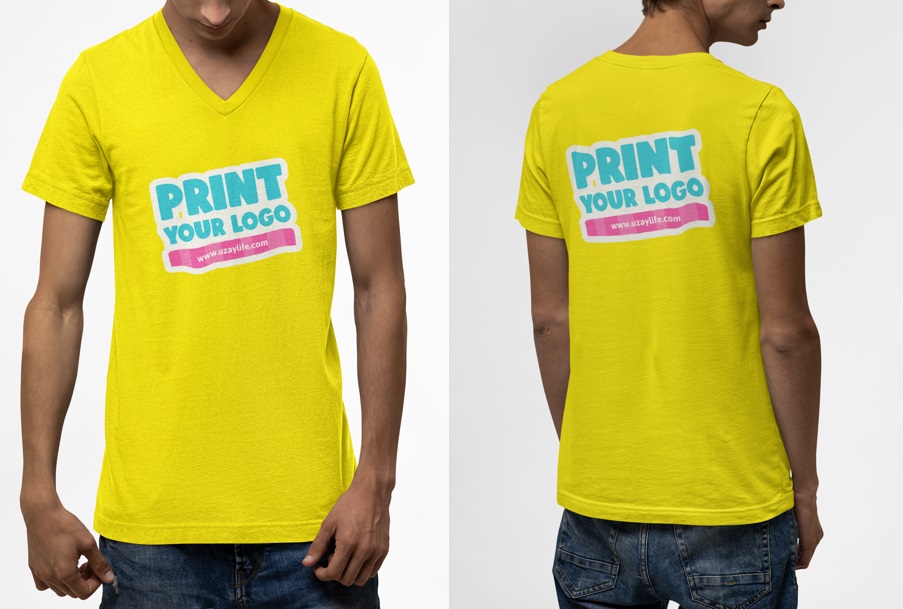 V Ausschnitt Kurzarm T-Shirt für Herren - Gelb