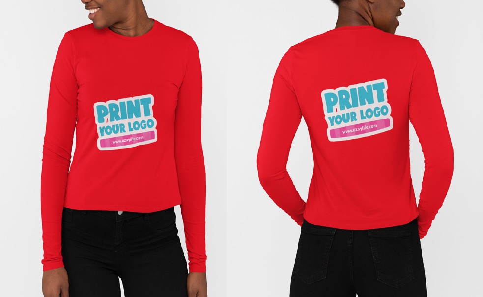 Langarm Rundhals T-Shirt für Damen - Rot