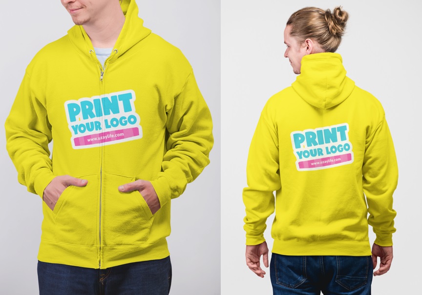 Fleece Hoodie mit Reißverschluss Für Herren - Gelb