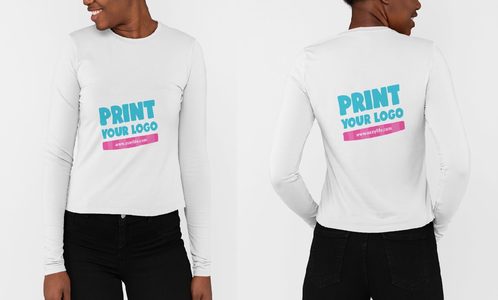 Langarm Rundhals T-Shirt für Damen - Weiß