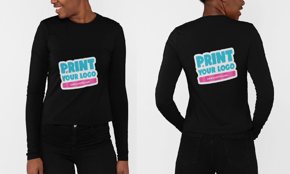 Langarm Rundhals T-Shirt für Damen - Schwarz