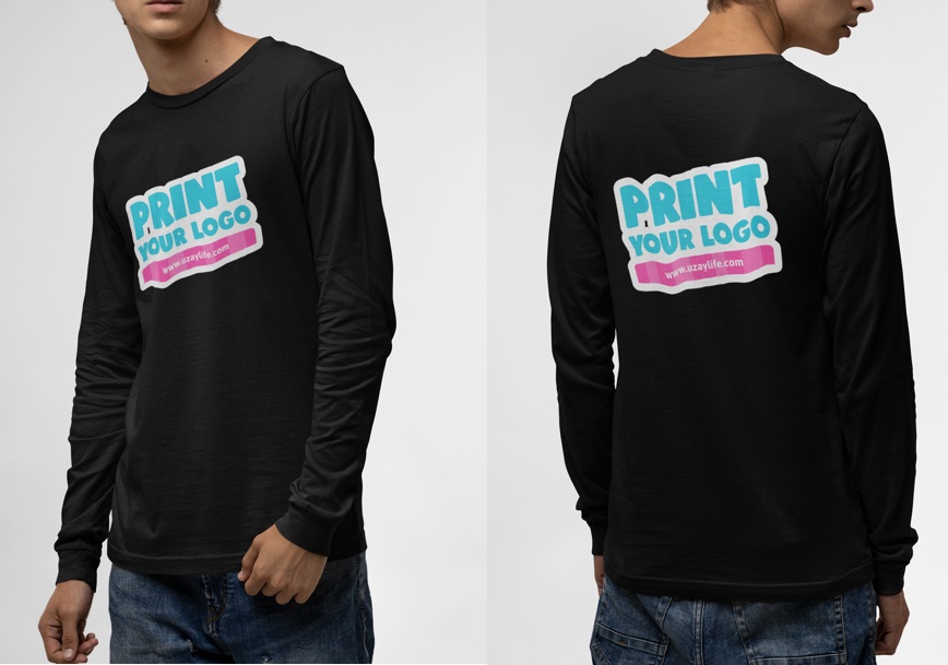 T-Shirt mit Rundhalsausschnitt und langen Ärmeln Für Herren - Schwarz