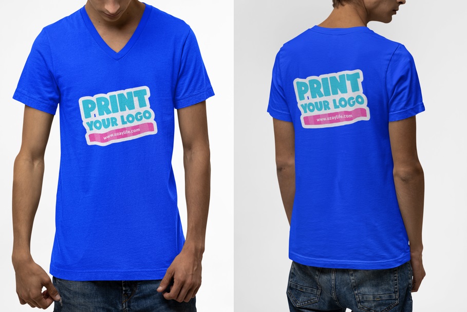 V Ausschnitt Kurzarm T-Shirt für Herren - Blau