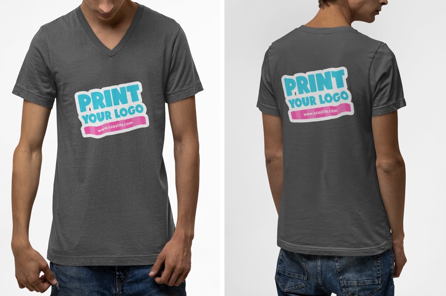 V Ausschnitt Kurzarm T-Shirt für Herren - Grau