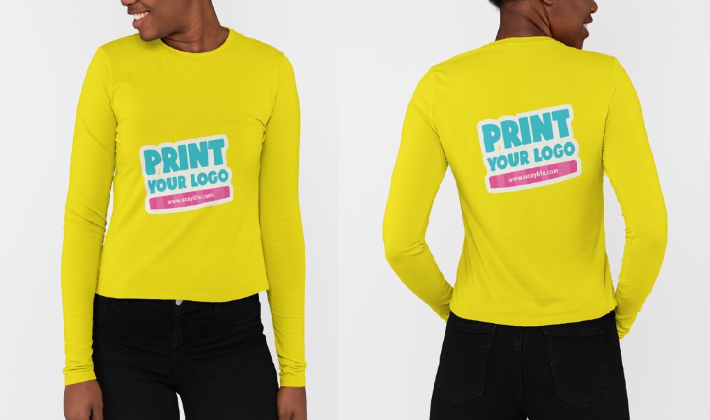 Langarm Rundhals T-Shirt für Damen - Gelb