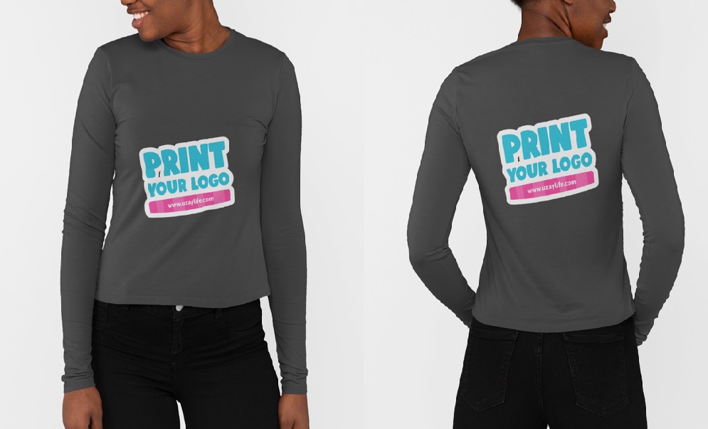 Langarm Rundhals T-Shirt für Damen - Grau